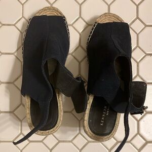 Kenneth Cole Navy Espadrille Sandals with Canvas Upper